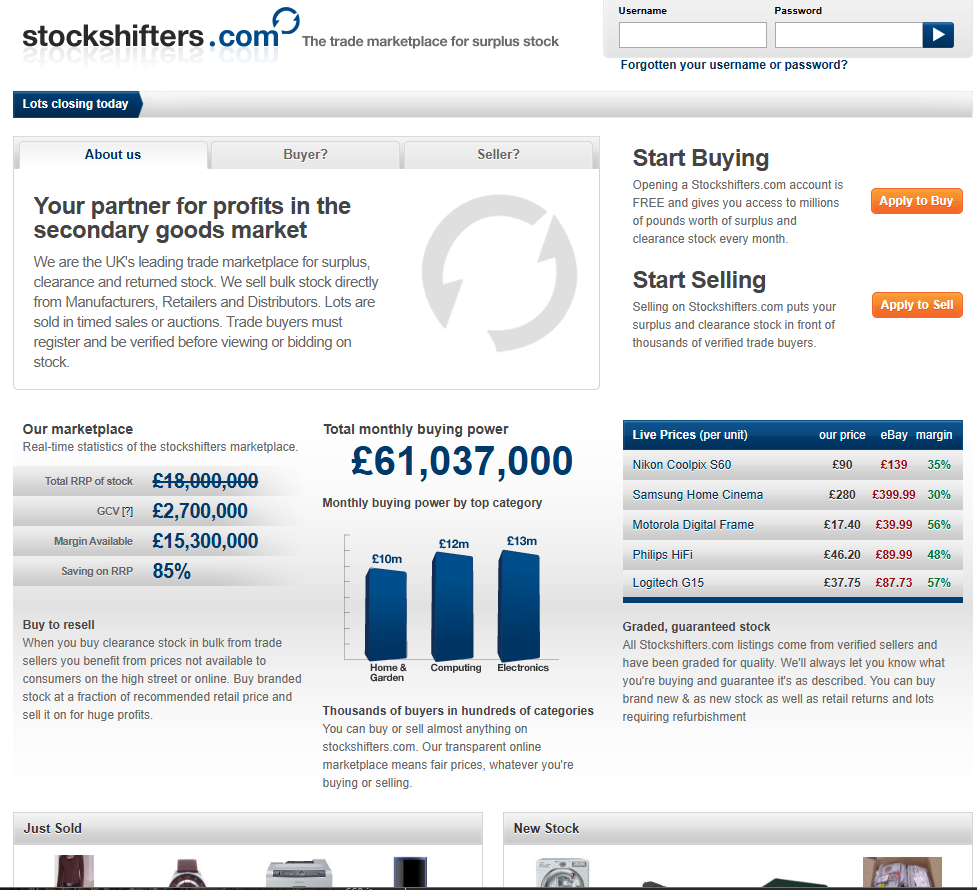 Second version of the stockshifter's landing page