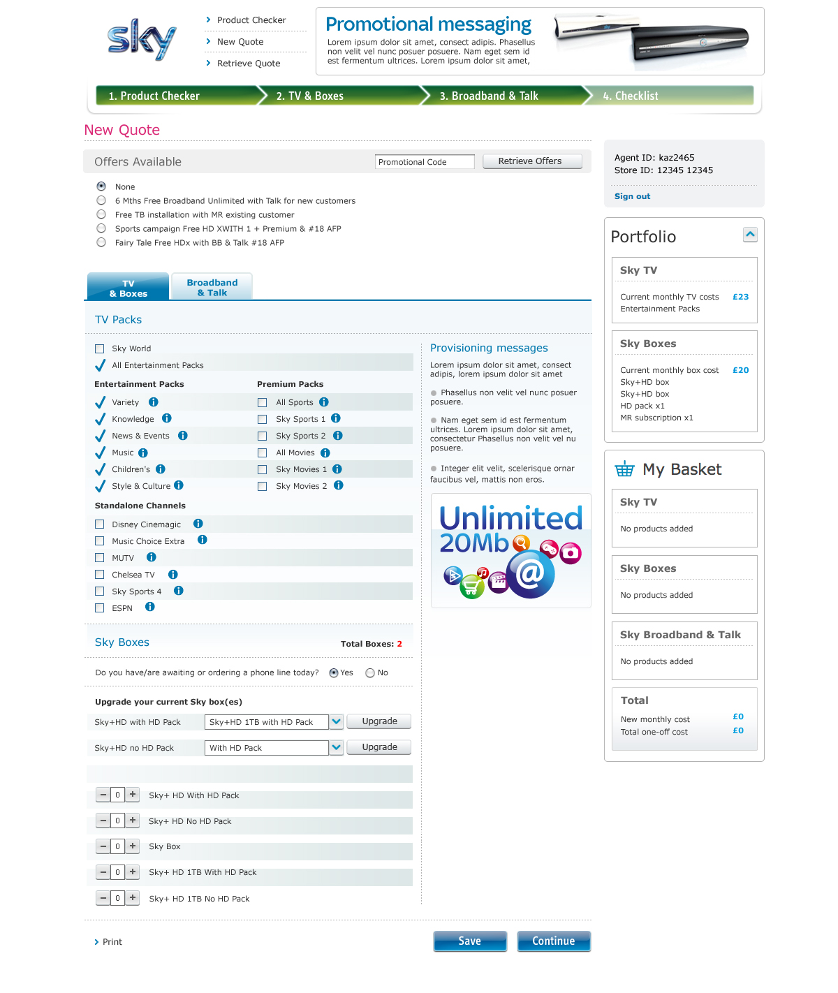 TV and Broadband bundles screen